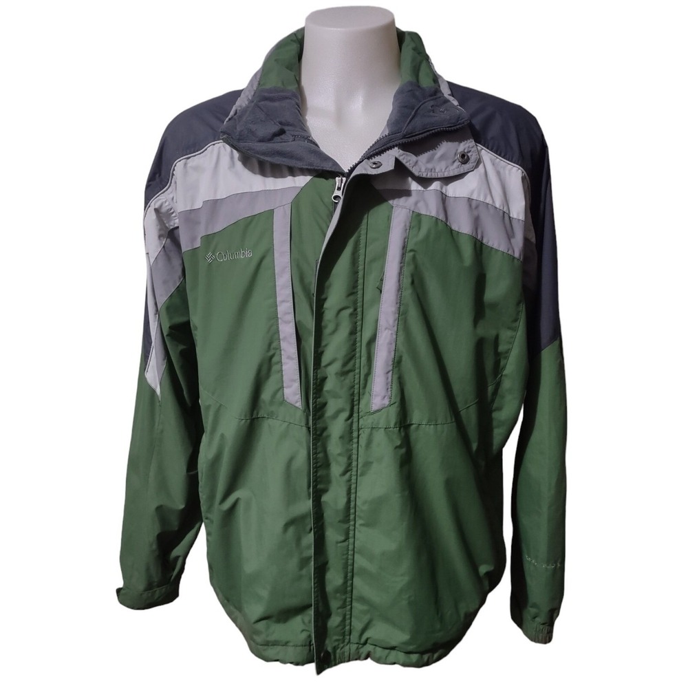 Columbia Coat Omni-Tech Men's XL Jacket Green Pockets Drawstring Lined Full Zip